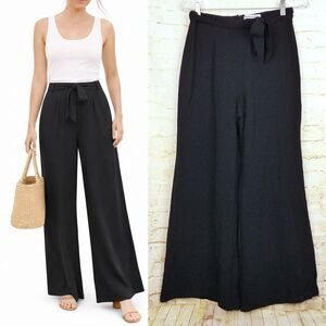 Reformation Wide Leg Pants Womens 8 Black High Rise Tie Belt Flowy Lined Beach